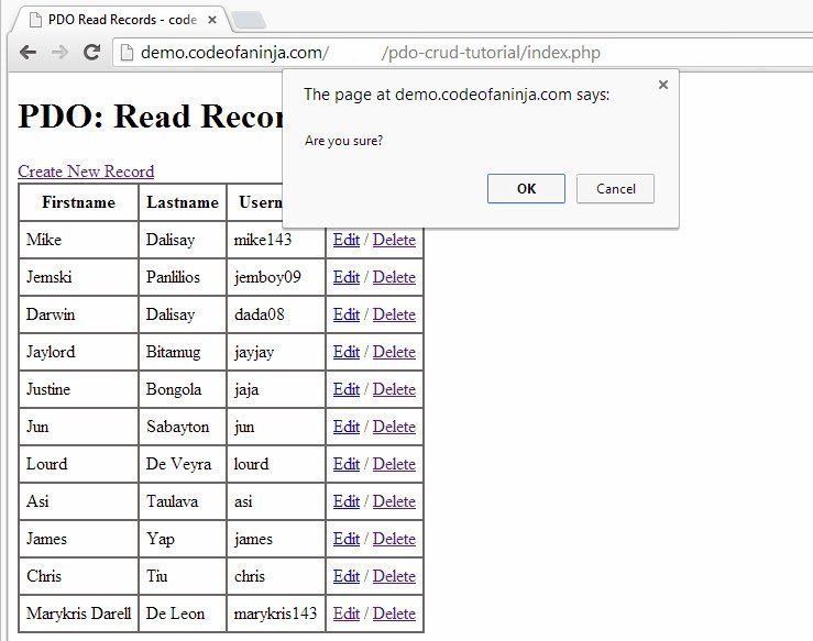 php crud delete record tutorial