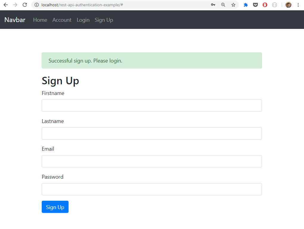 API auth Key. Rest API php. Auth.signin example. Website successful sign in. Php auth user